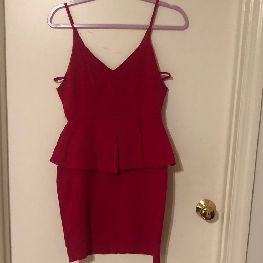 Charlotte Russe Red Peplum V-Neck Spaghetti Strap Mini Dress